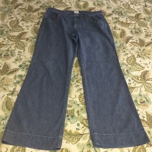 Chicos Size 2 Tall Chambray Wide Leg Jean Trousers